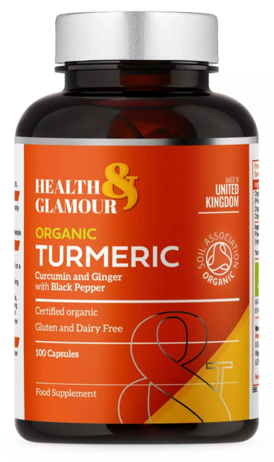 Health & Glamour Organic Turmeric Curcumin and Ginger with Black Pepper 100 Caps