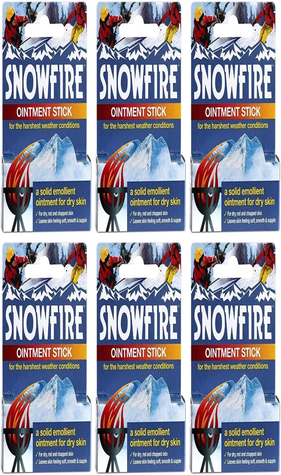 Snowfire Ointment Stick - Solid emollient ointment for dry skin (Pack of 6)