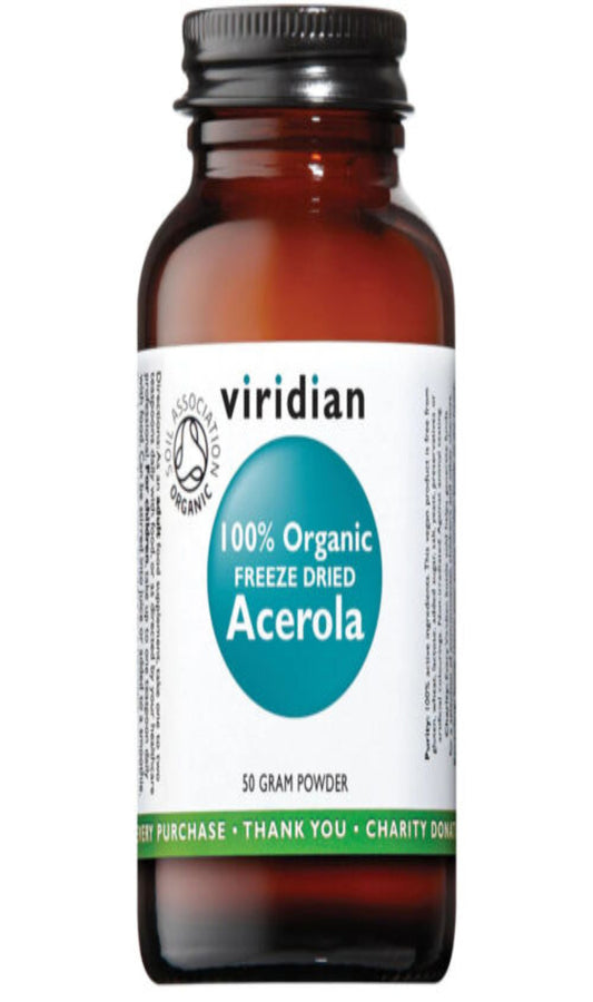 Viridian 100% Organic Freeze Dried Acerola 50g Powder (BBE 05/24)