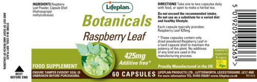 Lifeplan Raspberry Leaf 425mg 60 Capsules (BBE 04/25)